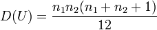 D(U)=frac{n_1n_2(n_1+n_2+1)}{12}