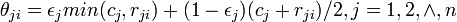 \theta_{ji} = \epsilon_j min(c_j,r_{ji}) + (1-\epsilon_j)(c_j+r_{ji})/2 , j=1,2,\land,n