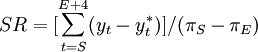 SR=[\sum_{t=S}^{E+4}(y_t-y_t^*)]/(\pi_S-\pi_E)