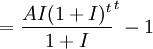 =\frac{AI(1+I)^t}{1+I}^t-1