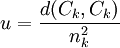 u=\frac{d(C_k,C_k)}{n_k^2}