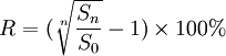 R=(\sqrt[n]{\frac{S_n}{S_0}}-1)\times 100%