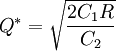 Q^*=\sqrt{\frac{2C_1R}{C_2}}