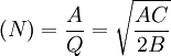 (N)=\frac{A}{Q}=\sqrt{\frac{AC}{2B}}