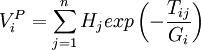 V_i^P = \sum_{j=1}^n H_j exp \left( - \frac{T_{ij}}{G_i} \right)