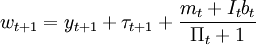 ģw_{t+1}=y_{t+1}+tau_{t+1}+frac{m_t+I_tb_t}{Pi_t+1}