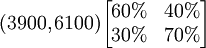 (3900,6100)/begin{bmatrix}60% & 40%//30% & 70%/end{bmatrix}