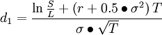 d_1= \frac {\ln \frac{S}{L} + \left( r+0.5\bullet \sigma^2 \right)T}{\sigma\bullet \sqrt{T}}