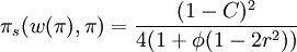 \pi_s(w(\pi),\pi)=\frac{(1-C)^2}{4(1+\phi(1-2r^2))}