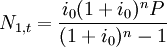 N_{1,t}=\frac{i_0(1+i_0)^nP}{(1+i_0)^n-1}