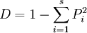 D=1-\sum_{i=1}^s P_i^2