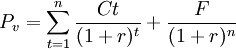 P_v = \sum_{t=1}^n\frac{Ct}{(1+r)^t}+\frac{F}{(1+r)^n}