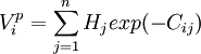 V_i^p = \sum_{j=1}^n H_j exp(- C_{ij})