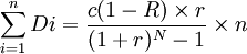 \sum_{i=1}^n Di=\frac{c(1-R)\times r}{(1+r)^N-1}\times n