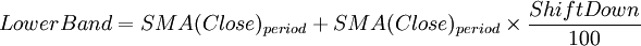 Lower Band=SMA(Close)_{period}+SMA(Close)_{period}\times\frac{ShiftDown}{100}