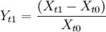 Y_{t1}=\frac{(X_{t1}-X_{t0})}{X_{t0}}