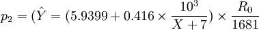 p_2=(\hat{Y}=(5.9399+0.416\times\frac{10^3}{X+7})\times\frac{R_0}{1681}