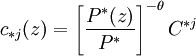 c_{*j}(z)=\left[ \frac{P^*(z)}{P^*} \right]^{-\theta}C^{*j}