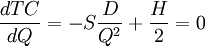 \frac{dTC}{dQ}=-S\frac{D}{Q^2}+\frac{H}{2}=0