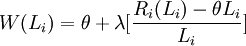W(L_i)=\theta+\lambda[\frac{R_{i}(L_{i})- \theta L_{i} }{L_{i}}]