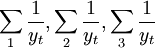 \sum_1\frac{1}{y_t},\sum_2\frac{1}{y_t},\sum_3\frac{1}{y_t}