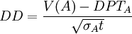 DD=\frac{V(A)-DPT_A}{\sqrt {\sigma_A t}}