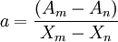 a=frac{(A_m-A_n)}{X_m-X_n}