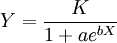 Y=\frac{K}{1+ae^{bX}}