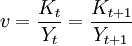 v=\frac{K_t}{Y_t}=\frac{K_{t+1}}{Y_{t+1}}