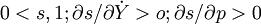 0<s,1;\partial s/\partial\dot{Y}>o;\partial s/\partial p>0