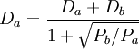 D_a=\frac{D_a+D_b}{1+\sqrt{P_b/P_a}}