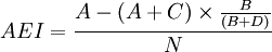 AEI=\frac{ A-(A+C) \times {\frac {B} {(B+D)} } } N