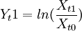 Y_t1=ln(\frac{X_{t1}}{X_{t0}})