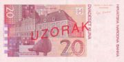 克罗地亚库纳2001年版20 Kuna面值——反面