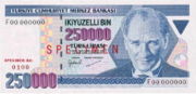 土耳其里拉1998年版250,000面值——正面