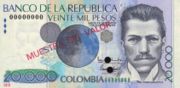 哥伦比亚比索1998年版面值20,000 Pesos——正面