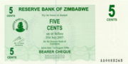 津巴布韦元2006年版5Cents面值——正面