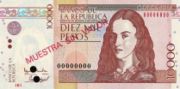 哥伦比亚比索1998年版面值10,000 Pesos——正面