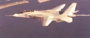 坠毁前的 XF-14A（BuNo 157980），可以看到尾部正在释放燃油。注意翼套整流板与后期型也不相同