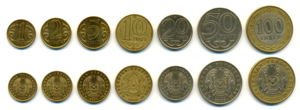哈萨克斯坦腾格铸币1, 2, 5, 10, 20, 50 and 100 tenge coins