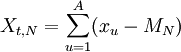 X_{t,N}=\sum_{u=1}^A(x_u-M_N)