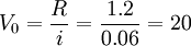 V_0=\frac{R}{i}=\frac{1.2}{0.06}=20