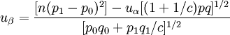 u_\beta=\frac{[n(p_1-p_0)^2]-u_\alpha[(1+1/c)pq]^{1/2}}{[p_0q_0+p_1q_1/c]^{1/2}}