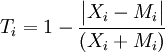 T_i=1-\frac{\begin{vmatrix}X_i-M_i\end{vmatrix}}{(X_i+M_i)}