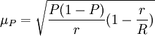 \mu_P=\sqrt{\frac{P(1-P)}{r}(1-\frac{r}{R})}