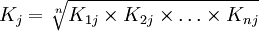 K_j=\sqrt[n]{K_{1j}\times K_{2j}\times\ldots\times K_{nj}}