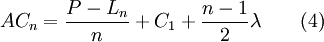 AC_n=\frac{P-L_n}{n}+C_1+\frac{n-1}{2}\lambda \qquad (4)