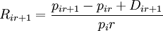 R_{ir+1}=\frac{p_{ir+1}-p_{ir}+D_{ir+1}}{p_ir}