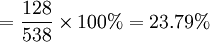 =\frac{128}{538}\times 100%=23.79%