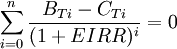 \sum_{i=0}^n\frac{B_{Ti}-C_{Ti}}{(1+EIRR)^i}=0
